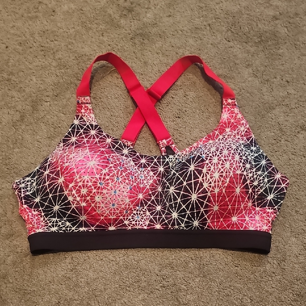 VSX Pink and Black Geometric Sports Bra